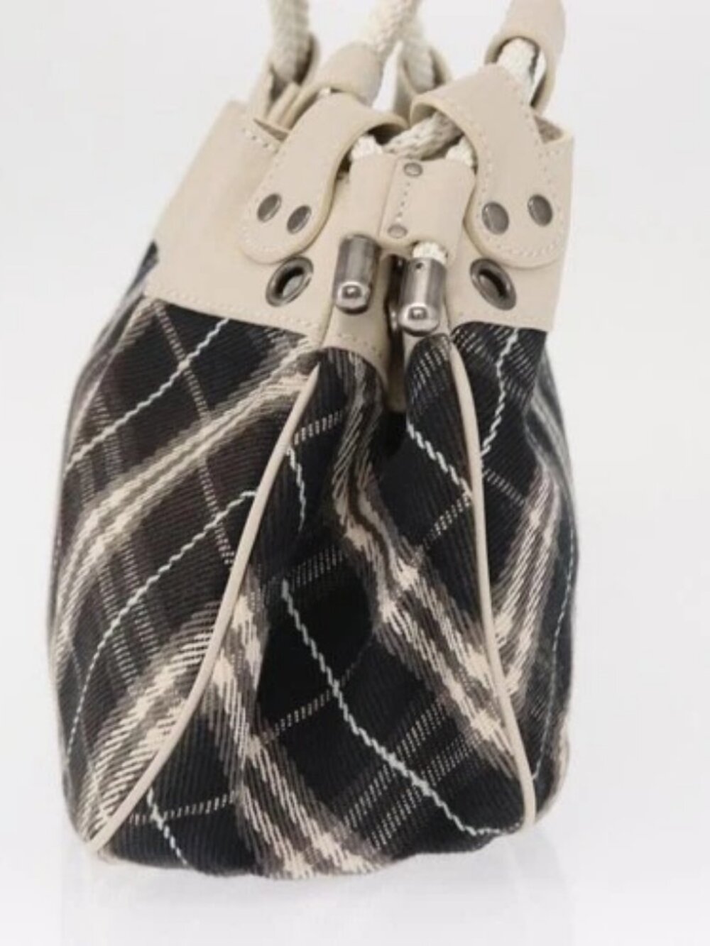 BURBERRY Nova Check Blue Label Hand Bag Canvas Black Auth 163921 - Picture 3 of 16